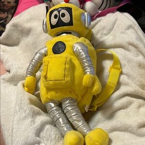 Yellow and Silver Robot Plush Backpack